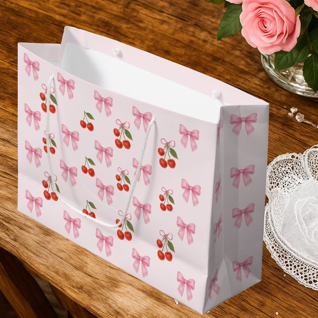 Söt akvarell körsbärssnurr coquette-mönster (Cute Watercolor Cherry Bow Coquette Pattern Large Gift Bag)