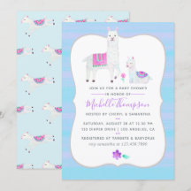 Söt akvarell lama tema Baby Shower inbjudan