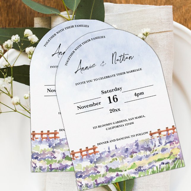 Söt akvarell landskapsvy Lavendelfält Bröllop Inbjudningar (Cute Watercolor Landscape Lavender Fields Wedding Invitation)