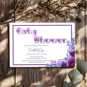 Söt akvarell lila blomma baby shower inbjudningar