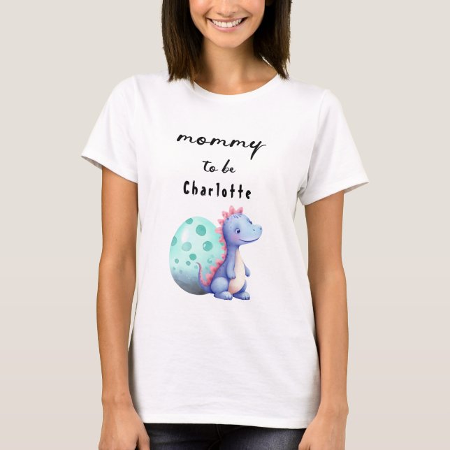 Söt akvarell liten dinosaur mamma-to-be t shirt (Framsida)