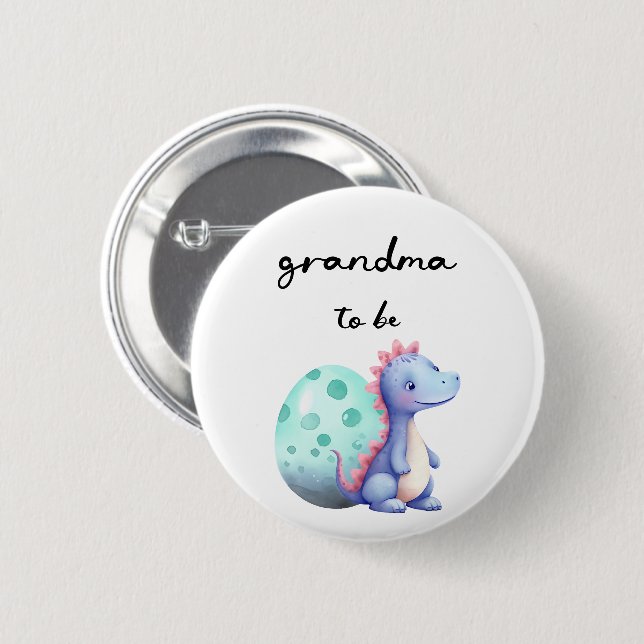 Söt akvarell liten dinosaur till blivande mormor knapp (Framsida & baksida)