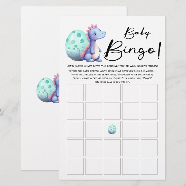Söt akvarell liten dinosaurie baby bingo spel (Fram/baksida)