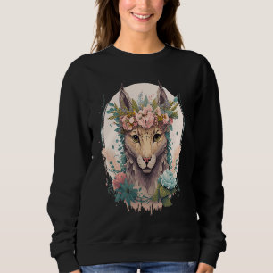 Söt akvarell Lodjur Blomkrona Blommig Kattdjur T Shirt