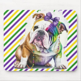 SÖT AKVARELL MARDI GRAS BULLDOG HUND MUSMATTA