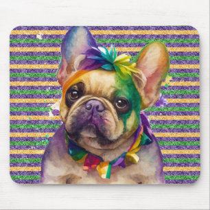 SÖT AKVARELL MARDI GRAS FRANSK BULLDOGG HUND MUSMATTA