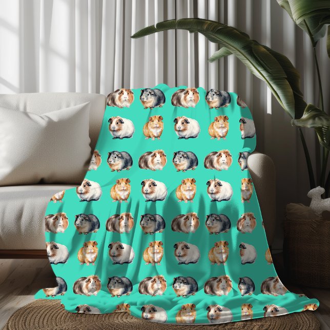 Söt akvarell Marsvin Fläskfilt Fleecefilt (Skapare uppladdad)