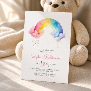 Söt akvarell modern regnbåge baby shower inbjudningar