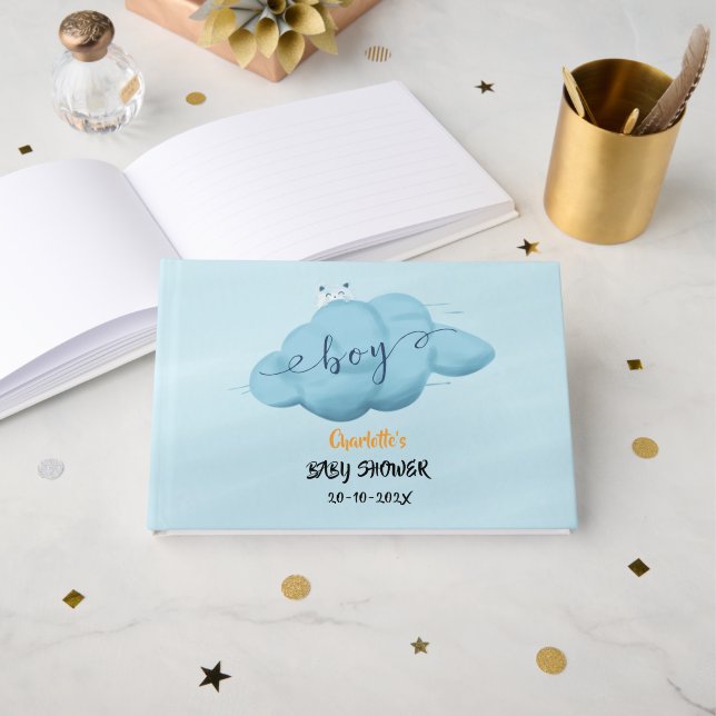 Söt akvarell-moln Baby Pojke Shower Gästböcker (Framsida öppen)