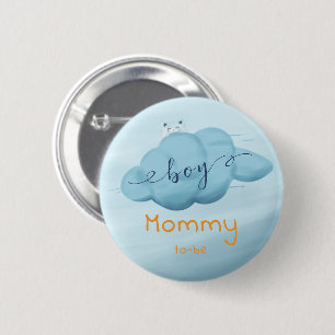 Söt akvarell molnbabypojke shower blivande mamma knapp