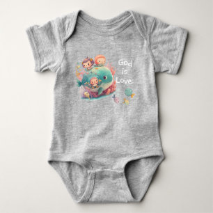 Söt akvarell naiv barnkonst val fisk t shirt