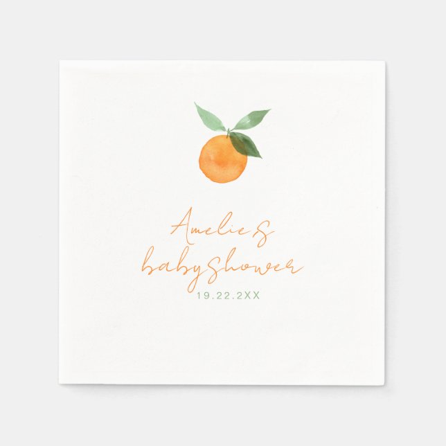 Söt akvarell orange baby shower pappersservett (Framsidan)