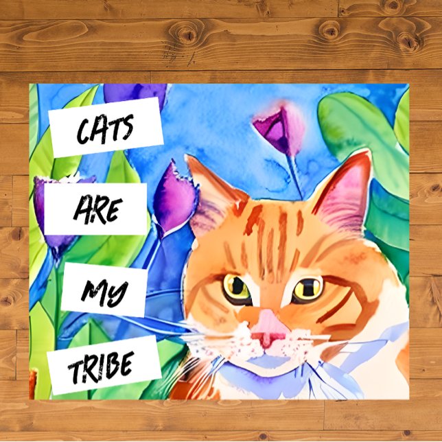 Söt akvarell orange katt och vackra blommor poster (Skapare uppladdad)