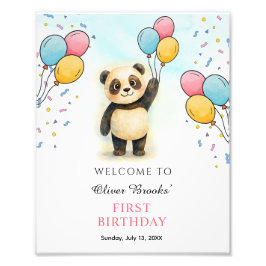 Söt akvarell Panda 1-års födelsedagsfestaffisch Fototryck