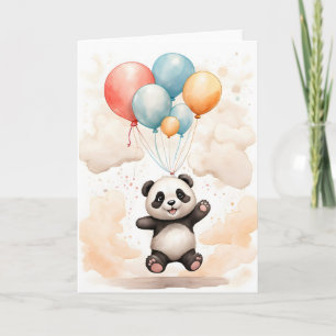 Söt akvarell panda gula blå ballonger tom kort
