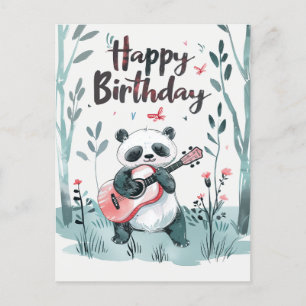 Söt akvarell Panda som spelar gitarr Födelsedag Vykort