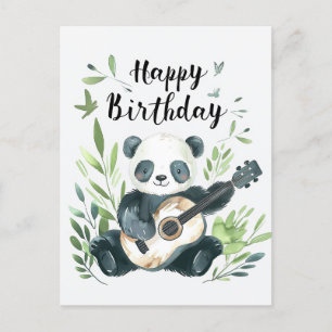 Söt akvarell Panda som spelar gitarr Födelsedag Vykort