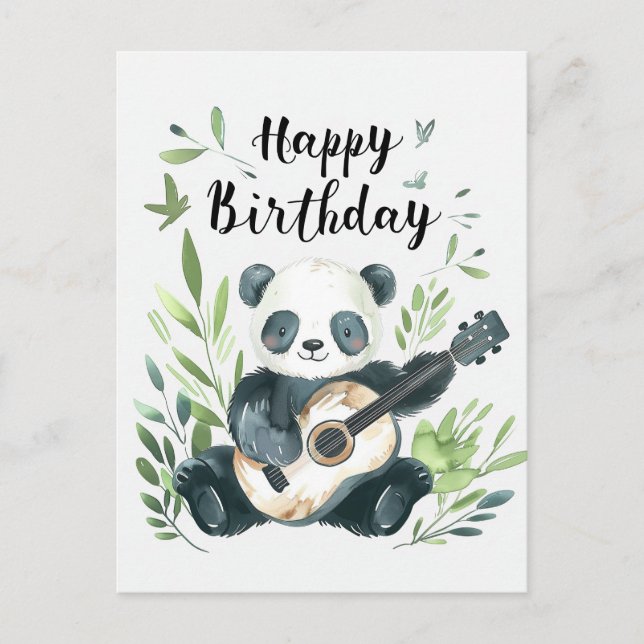 Söt akvarell Panda som spelar gitarr Födelsedag Vykort (Framsida)