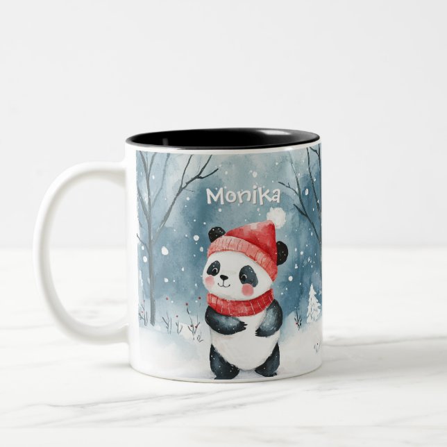 Söt akvarell Panda vinter Skogspersonaliserad Två-Tonad Mugg (Vänster)