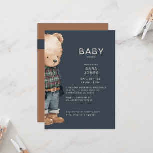 Söt akvarell pojke Teddybjörn Babykalas Inbjudningar