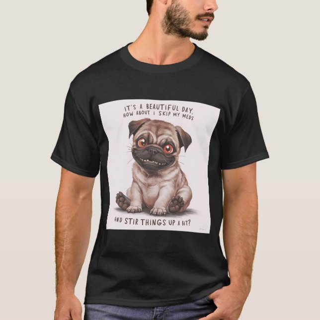 Söt akvarell pug gräver t shirt (Framsida)