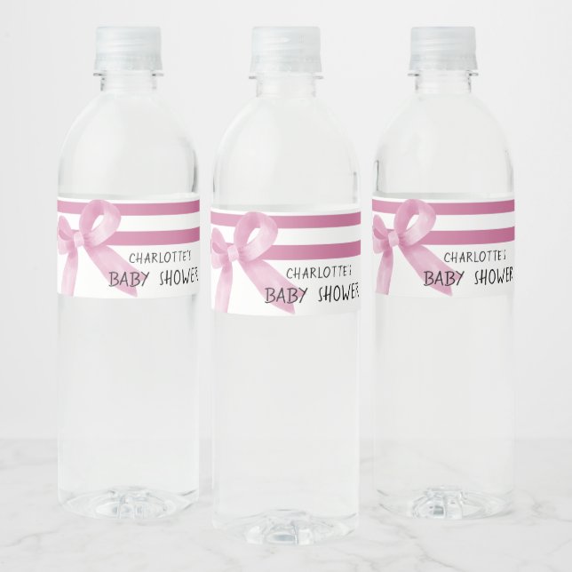 Söt akvarell rosa båge baby shower vattenflaska etikett (Flaskor)