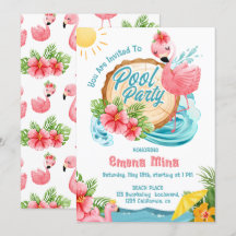 söt akvarell rosa flamingo poolparty