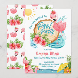 söt akvarell rosa flamingo poolparty inbjudningar