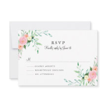 Söt akvarell rosa persika bröllop RSVP