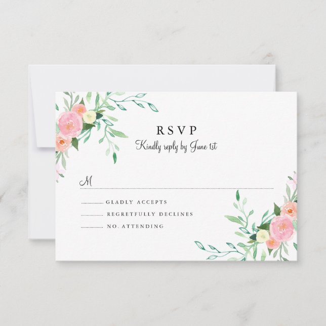 Söt akvarell rosa persika bröllop RSVP OSA Kort (Framsida)