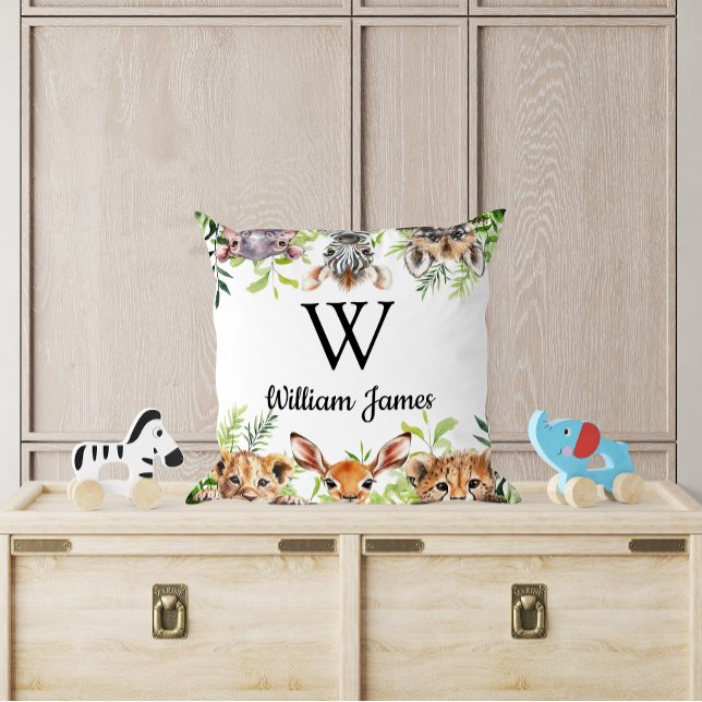 Söt akvarell Safari Djur Bebis Rum Kudde (Cute Watercolor Safari Animal Baby Nursery Throw Pillow)