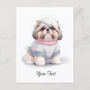 Söt akvarell Shih Tzu-valp Personifierad Vykort