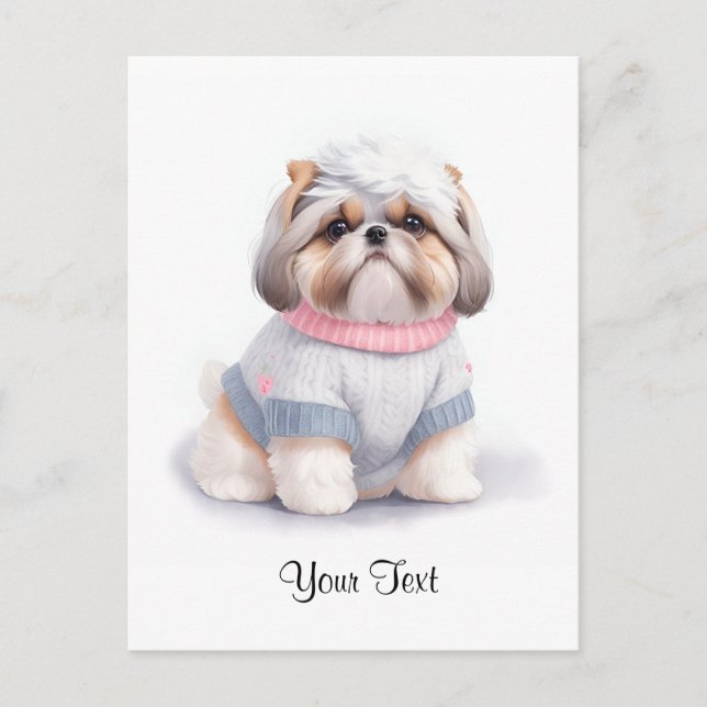 Söt akvarell Shih Tzu-valp Personifierad Vykort (Framsida)