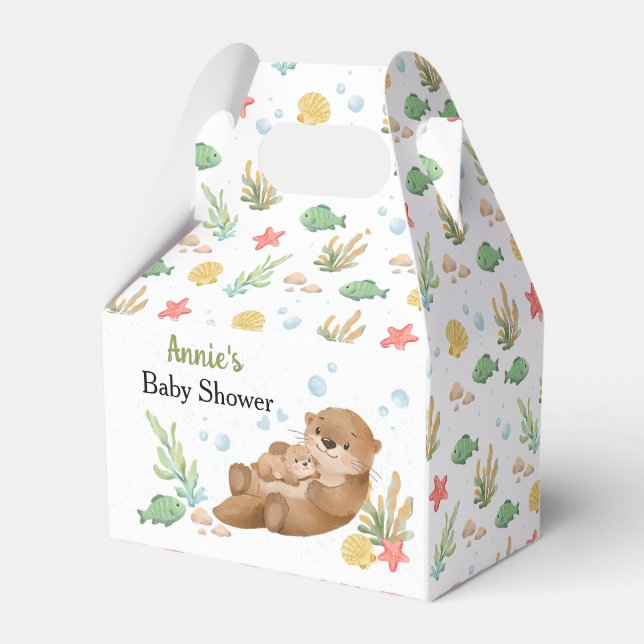 Söt akvarell sjöutter mamma & baby presentaskar (Baksidan Sidan)