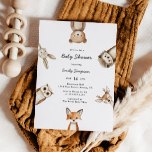 Söt akvarell Skogs Djur Baby Shower Inbjudningar