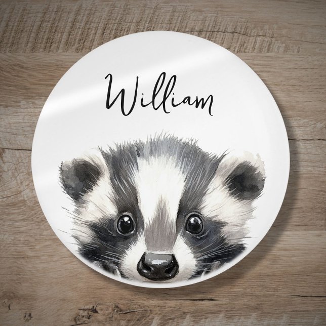 Söt akvarell skogsdashund barnkammare knopp (Cute Watercolor Woodland Badger Nursery Room Ceramic Knob)