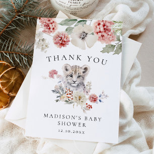 Söt akvarell snöleopard vinter baby shower tack kort