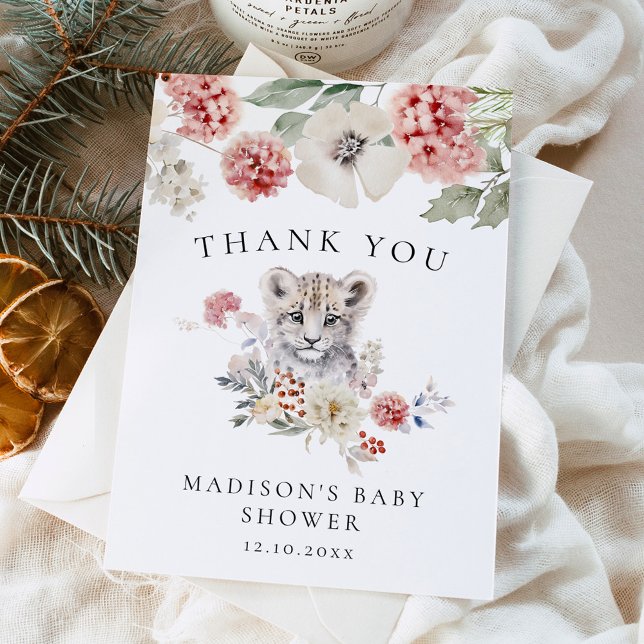 Söt akvarell snöleopard vinter baby shower tack kort (Skapare uppladdad)