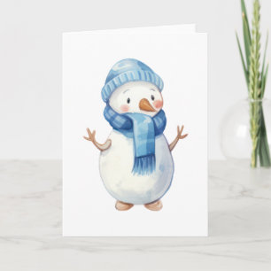 Söt akvarell snöman kort
