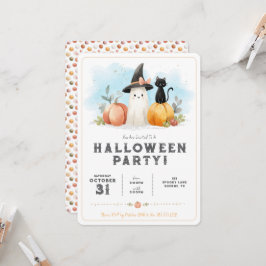 Söt akvarell spök svart katt pumpa Halloween