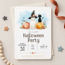 Söt akvarell spök svart katt pumpa Halloween