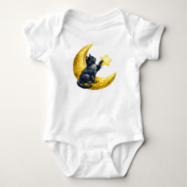 Söt akvarell svart katt på halvmåne baby t shirt