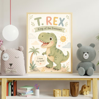 Söt akvarell T. Rex dinosaurie barnkammare Poster