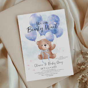 Söt akvarell Teddybjörn Baby Boy Bebis Shower Inbjudningar