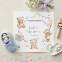 Söt akvarell Teddybjörn Stjärnor Måne Bebis firand Pappersservett