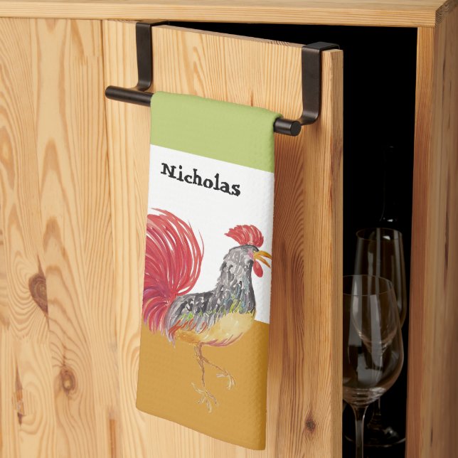 Söt akvarell Tupp Personlig Kökshandduk (Thirds Fold)