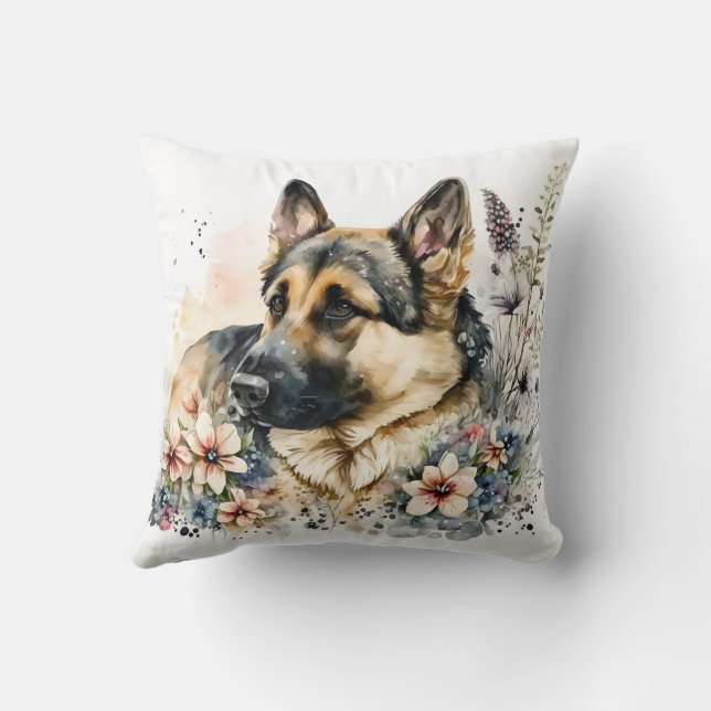 Söt akvarell tysk schäferhund kudde (Baksida)