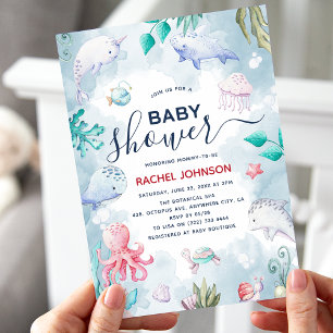 Söt akvarell under havet baby shower inbjudningar