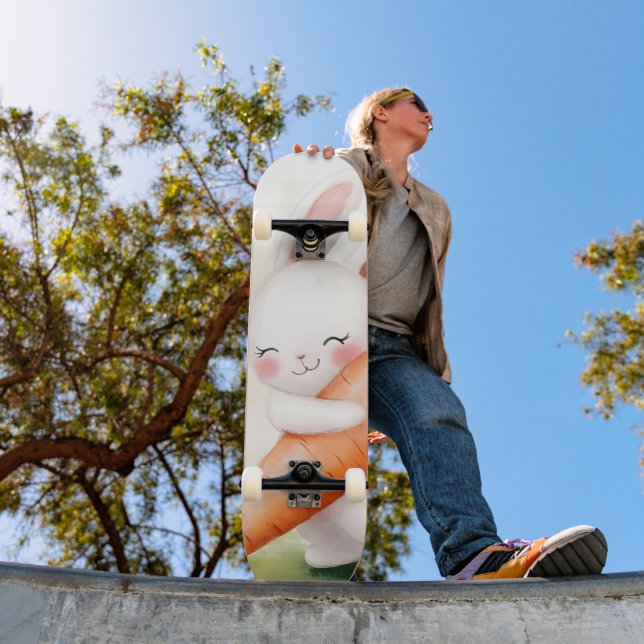 Söt akvarell vårkanin med morot mini skateboard bräda 18,5 cm (Utomhus 1)