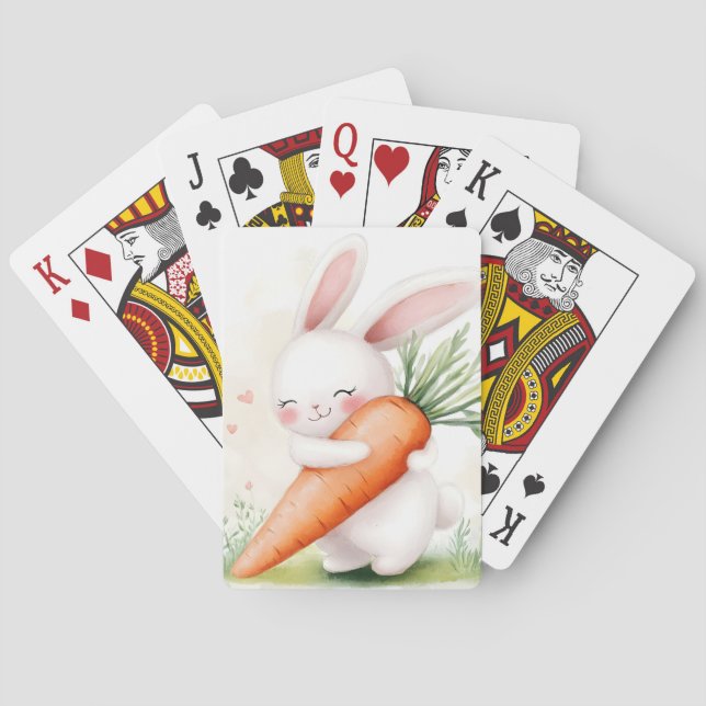 Söt akvarell vårkanin morot casinokort (Baksidan)